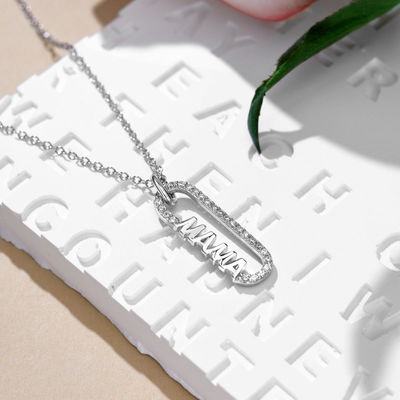 18k Gold Mom paperclip Pendant Necklace in 925 Sterling Silver