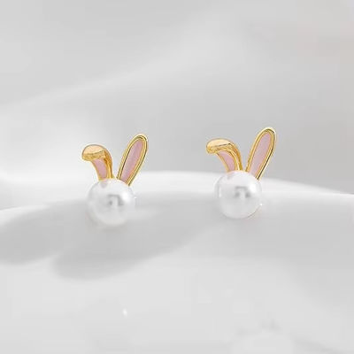 Easter Rabbit Pearl Earrings Dainty Zircon Studs Bunny Carrot Cute Jewelry Gifts