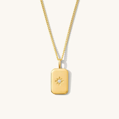 Rectangular Small Star 925 Sterling Silver Gold Plated Necklace For Children
