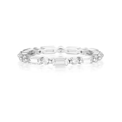 18K Gold Simple Modern Rectangular Cut White CZ 925 Sterling Silver Women's Eternal Ring Party Gift