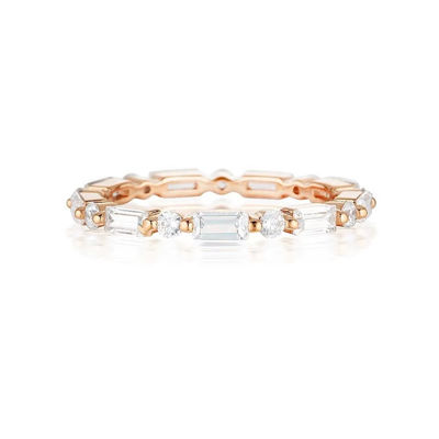 18K Gold Simple Modern Rectangular Cut White CZ 925 Sterling Silver Women's Eternal Ring Party Gift