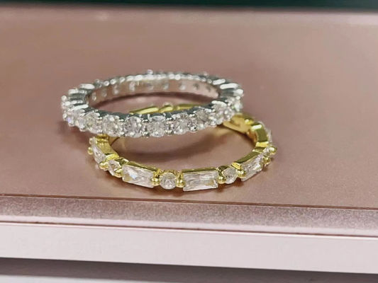 18K Gold Simple Modern Rectangular Cut White CZ 925 Sterling Silver Women's Eternal Ring Party Gift