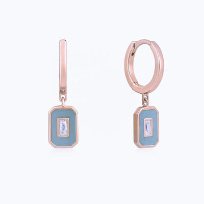 Baguette CZ Enamel Hoop Earrings 925 Silver 18K Gold Plated Handcrafted Jewelry For Women