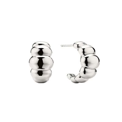 18K Gold Rhodium Plated Crescent Stud Earrings – Elegant Dome Hoop Earrings for Women, Perfect for Everyday & Party