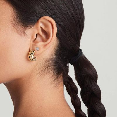 18K Gold Rhodium Plated Crescent Stud Earrings – Elegant Dome Hoop Earrings for Women, Perfect for Everyday & Party