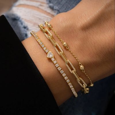 925 Sterling Silver 14K Gold Plated Heart Tennis Bracelet with Zircon