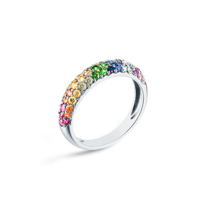 18K Gold Plated Rainbow Zircon 925 Sterling Silver Cluster Ring