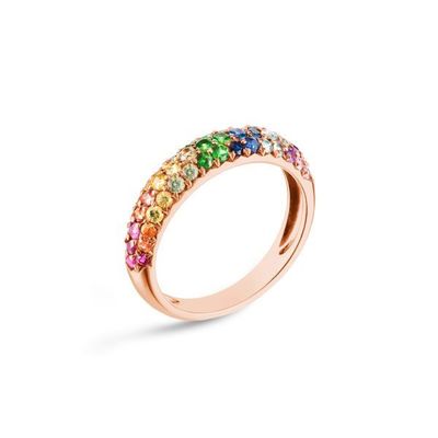 18K Gold Plated Rainbow Zircon 925 Sterling Silver Cluster Ring