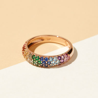 18K Gold Plated Rainbow Zircon 925 Sterling Silver Cluster Ring