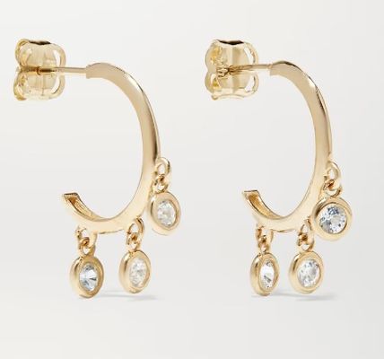 14K Gold Plated Brass Hoop Earrings with Zircon Bezel Setting