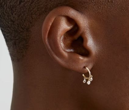 14K Gold Plated Brass Hoop Earrings with Zircon Bezel Setting