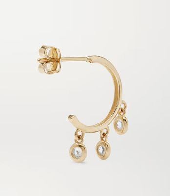 14K Gold Plated Brass Hoop Earrings with Zircon Bezel Setting