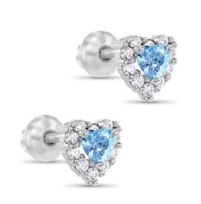 925 Sterling Silver 14K Gold Plated Heart CZ Baby Stud Earrings