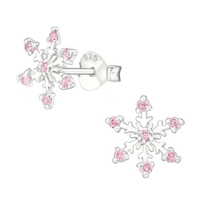925 Sterling Silver Rhodium Plated CZ Snowflake Stud Earrings 2g