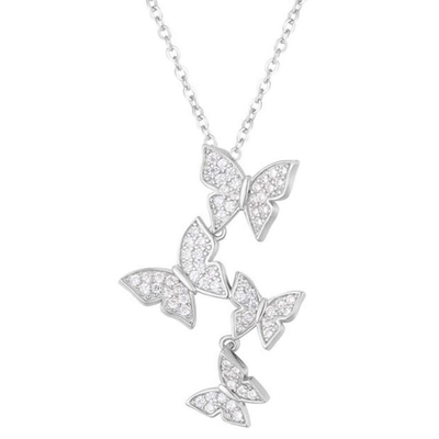 925 Sterling Silver White Gold Plated Micron Pave 4 Butterflies Charm Pendant For Women