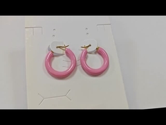 925 Customized Logo 18K Gold Plated Pink Enamel Huggie Earrings For Women'S Chic Look
