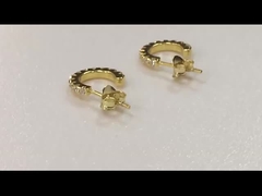 Handmade 18K Gold Plated Mini Cubic Zircon Small Open Hoop Earrings With Princess Cut