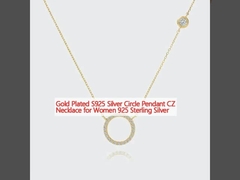 Gold Plated S925 Silver Circle Pendant CZ Necklace for Women 925 Sterling Silver