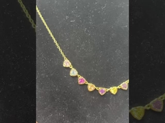 	 Handmade Custom 14K Gold Colorful Sapphire Heart Strand Necklace