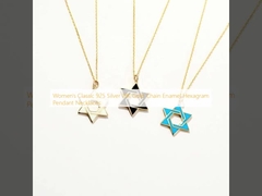 Women's Classic 925 Silver 18K Gold Chain Enamel Hexagram Pendant Necklaces