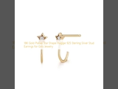 18K Gold Plated Star Shape Huggie 925 Sterling Silver Stud Earrings for Girls Jewelry