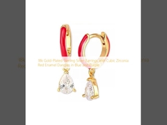 18k Gold-Plated Sterling Silver Earrings with Cubic Zirconia Red Enamel Dangles in Blue and Purple